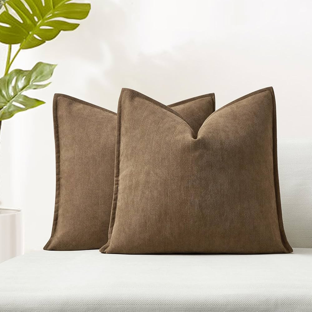JUSPURBET Brown Herringbone Textured Throw Pillow Covers 24x24 inch Set of 2 for Home Decor Livin... | Amazon (US)