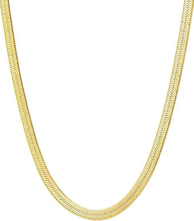 Fiusem Gold Necklace for Women, 14K Gold Plated Herringbone Chain Necklaces, Gold Snake Chain Cho... | Amazon (US)