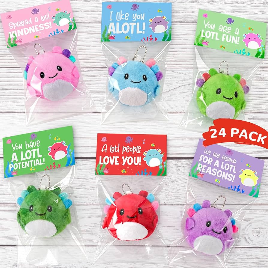 Valentines Day Gifts for Kids - 24 Pack Axolotl Plush Toys Keychains with Valentine's Cards - Min... | Amazon (US)