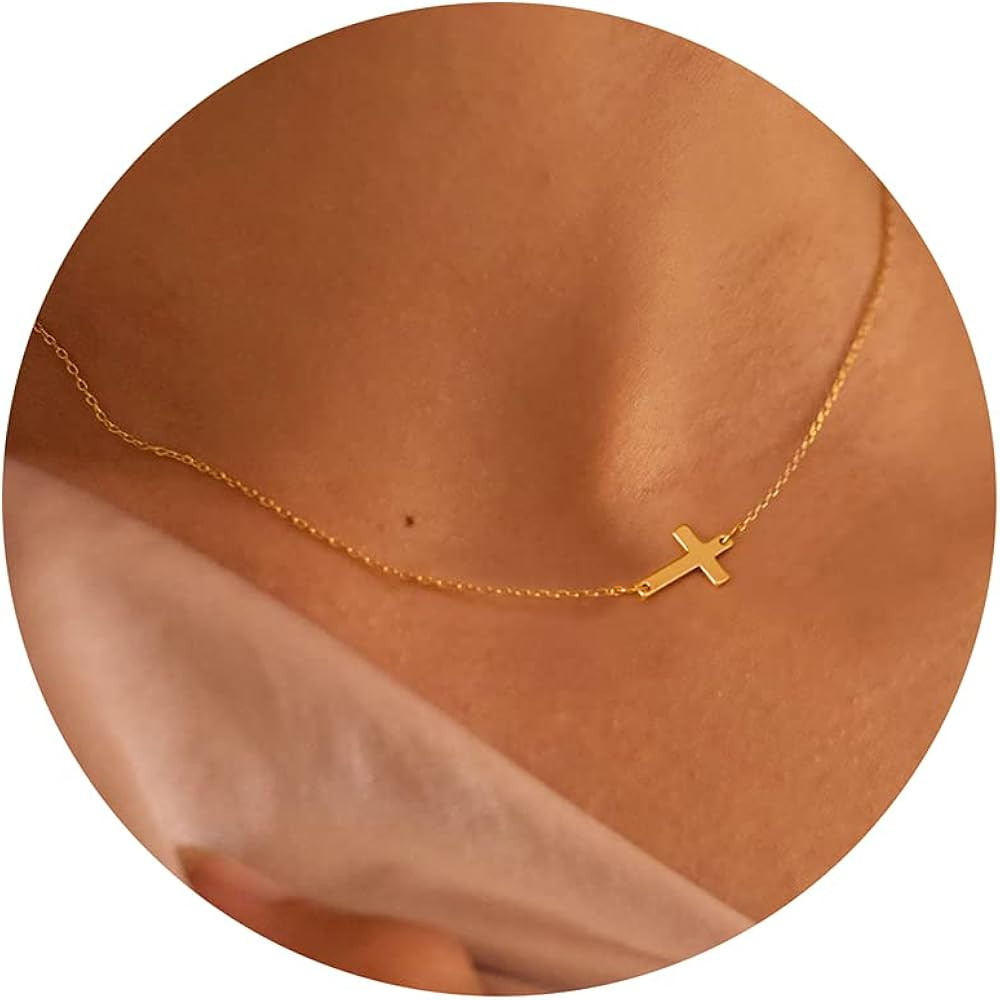 Tewiky Cross Necklace for Women-Dainty Simple 925 Sterling Silver/14k Gold Plated Cross Pendant C... | Amazon (US)