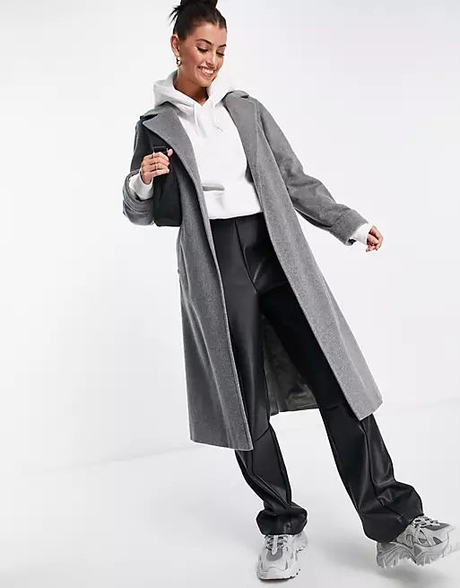 Helene Berman wool blend wrap coat in grey marl | ASOS | ASOS (Global)