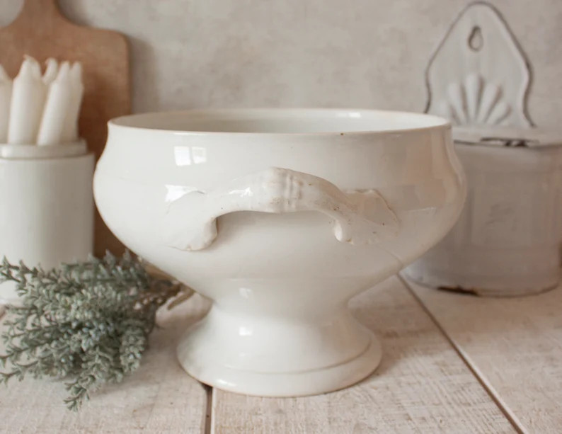 Antique French SAINT-AMAND White Ironstone Footed Base Soup - Etsy | Etsy (US)
