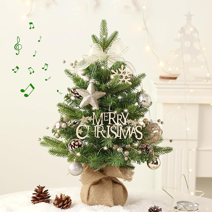 Mini Christmas Tree, Tabletop Small Christma Tree Green Prelit Christmas Tree with Music Artifici... | Amazon (US)