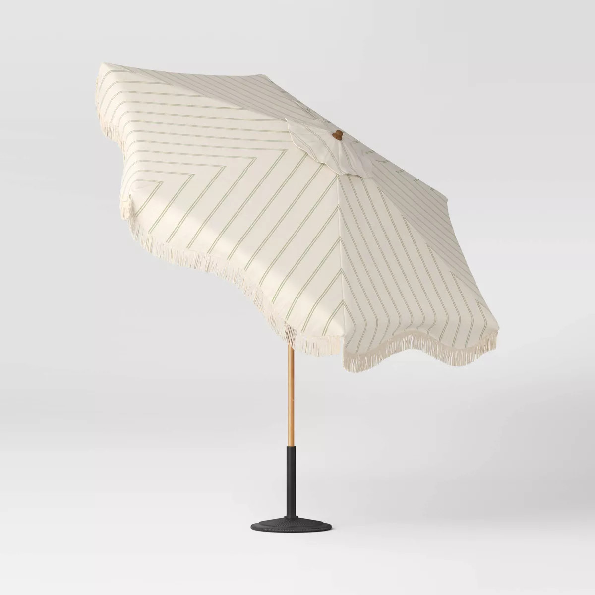 Round Striped Scalloped Fringe Edge Outdoor Patio Market Umbrella Cream - Threshold™ designed w... | Target