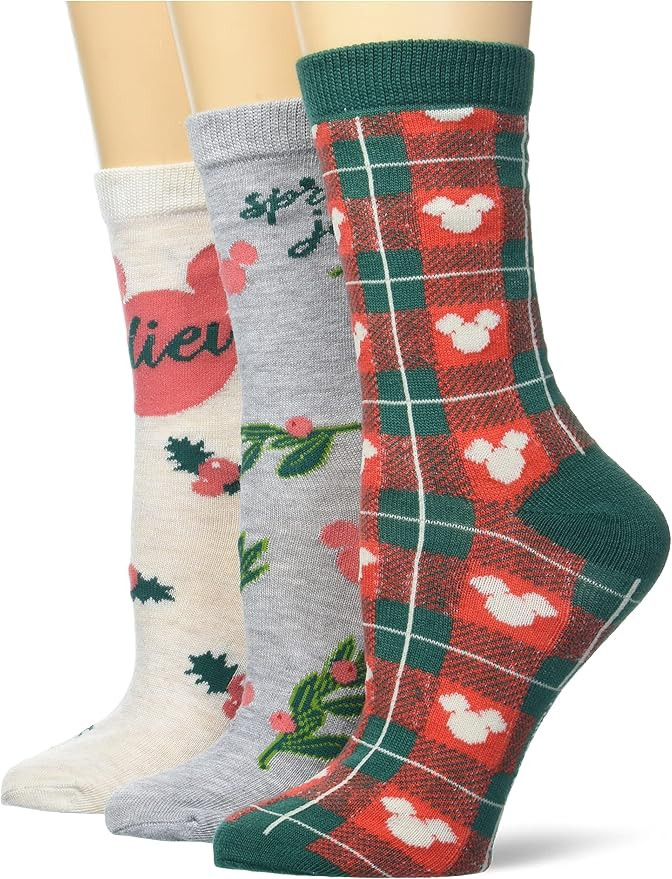 Minnie Mouse Fa La La Women's Crew Socks, Ivory Heather | Amazon (US)