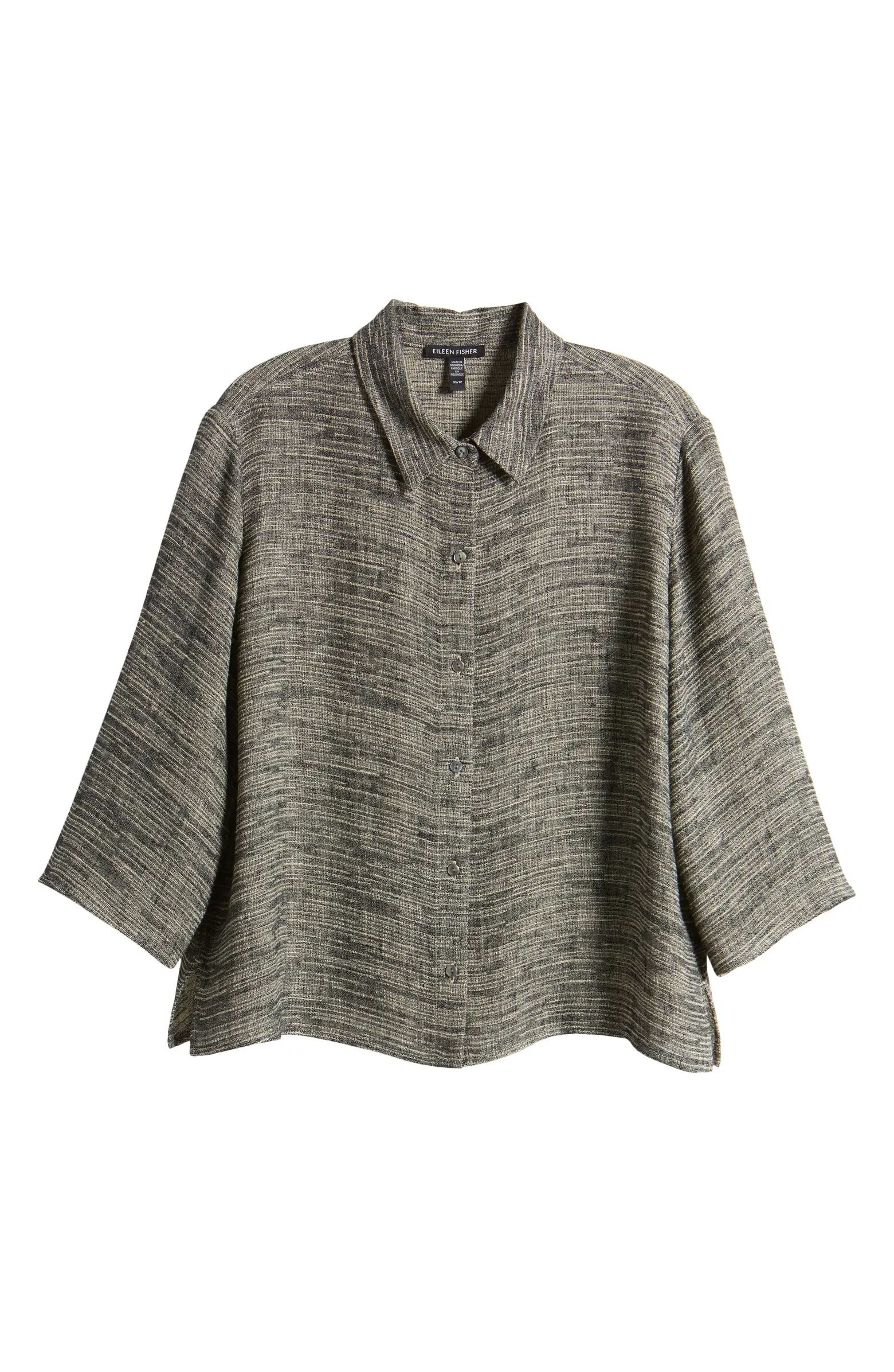 Jacquard Organic Linen Blend Button-Up Shirt | Nordstrom