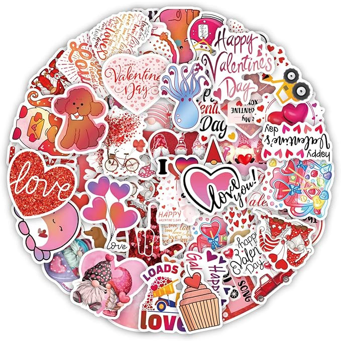 50pcs Valentine Stickers - Love Vinyl Waterproof for Laptop, Water Bottles, Scrapbook, Skateboard... | Amazon (US)