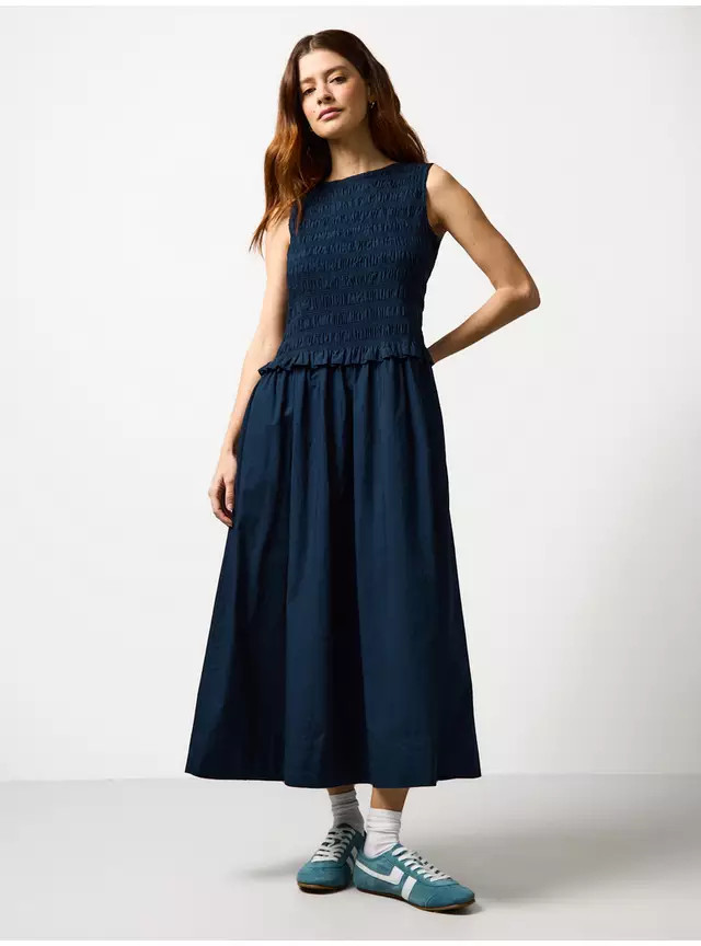 Buy Navy Poplin Shirred Sleeveless Midaxi Dress 18 | Midaxi | Tu | Tu Clothing