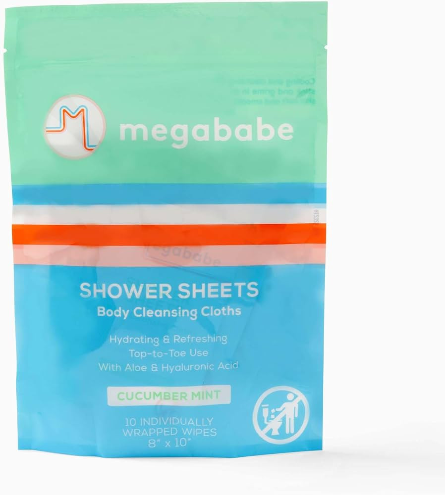 Megababe Cucumber Mint Shower Sheets | Individually Wrapped Body Cleansing Cloths | 10 Wipes (Pac... | Amazon (US)