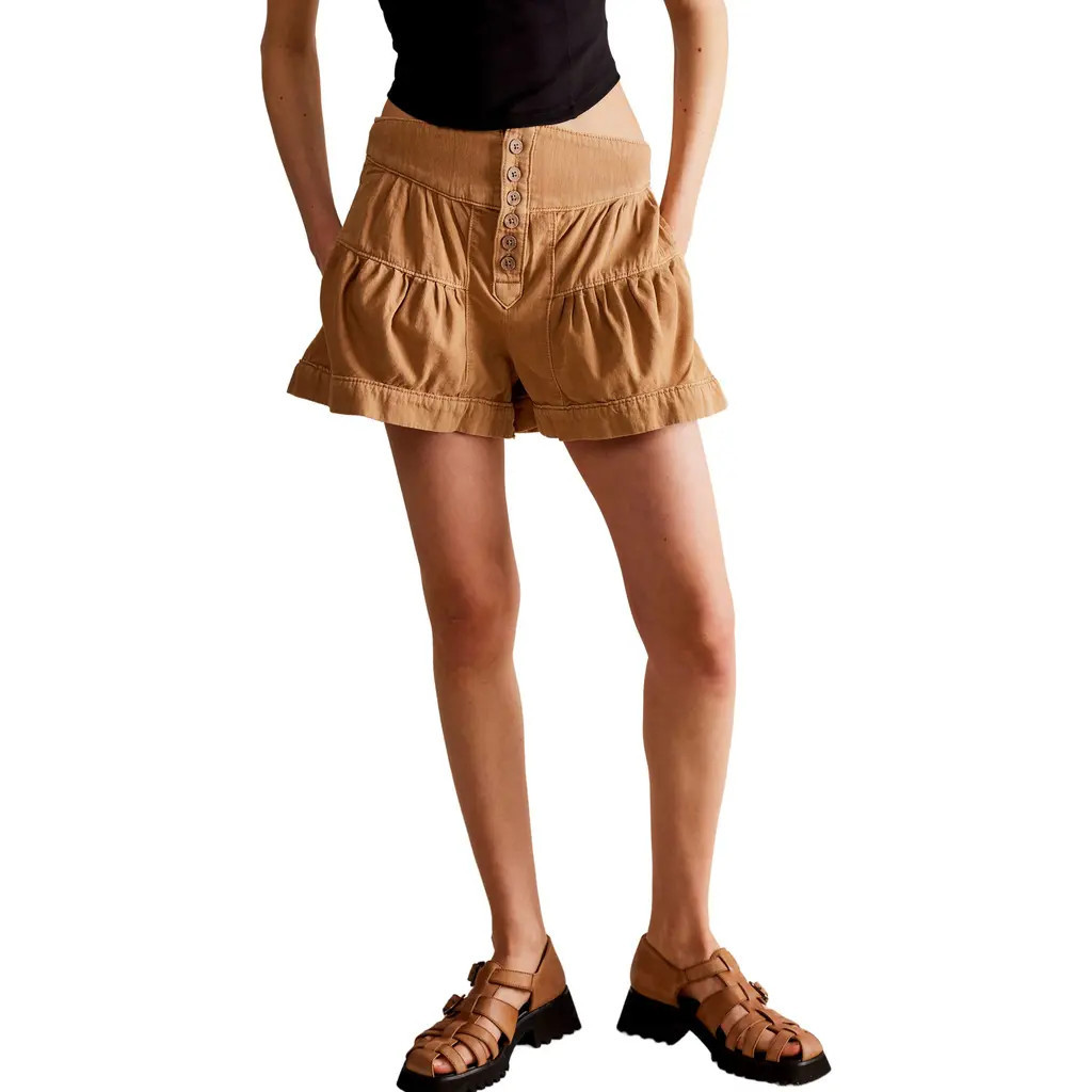 Free People Fleur Tiered Bubble Denim Shorts in Washed Brown at Nordstrom, Size X-Small | Nordstrom