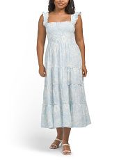 Linen Blend Flutter Sleeve Floral Print Midi Dress | Marshalls