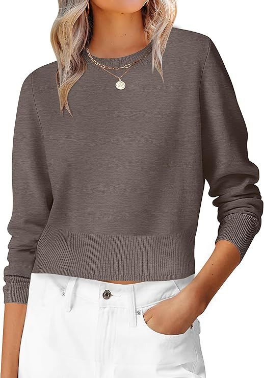 ANRABESS Women’s Long Sleeve Sweaters Cropped Crew Neck Business Casual Light Weight Sweater To... | Amazon (US)