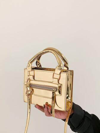 Mini Metallic Double Handle Square Bag | SHEIN