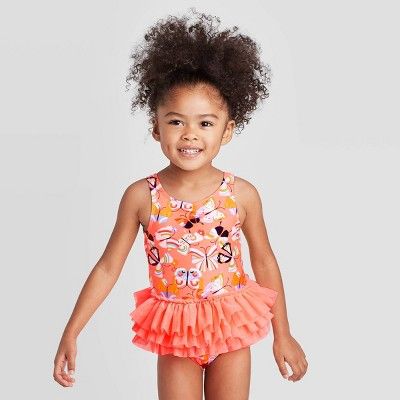 Toddler Girls' Butterfly One Piece Tutu Swimsuit - Cat & Jack™ Peach | Target