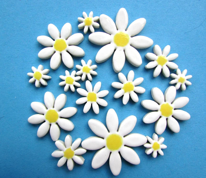 15 Ceramic White Daisy Mosaic Tiles, Mosaic Supplies, Mosaic Pieces, Mosaic Making - Etsy | Etsy (US)