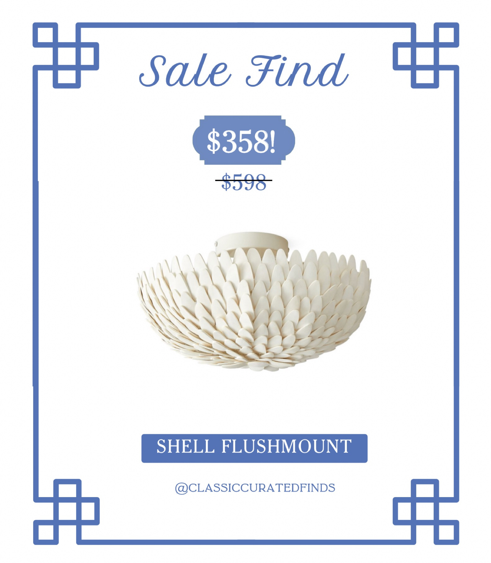 White Shell Flushmount on sale for $360!

Home Decor, Lighting, Serena and Lily Sale, Lighting Sale

#LTKhome #LTKsalealert