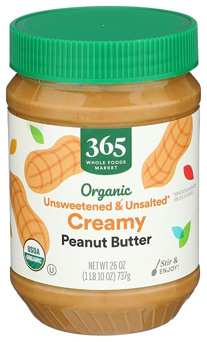 365 By Whole Foods Market, Peanut Butter Creamy Unsweetened No Salt Organic, 26 Ounce | Amazon (US)