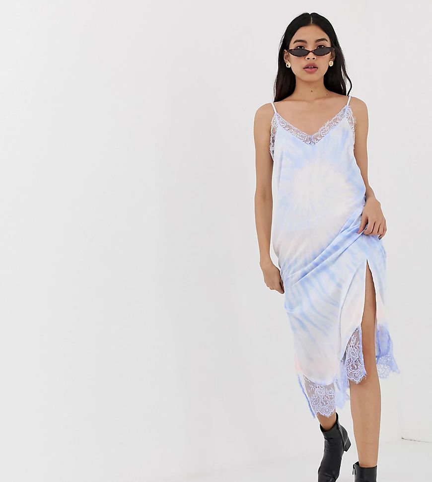 Stradivarius tie dye slip cami dress in blue | ASOS (Global)