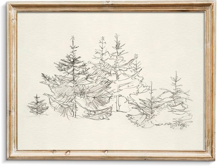 uniro Neutral Christmas Wall Art Prints, Vintage Christmas Decor, Rustic Pine Tree Sketch Canvas ... | Amazon (US)