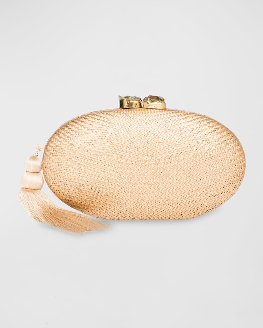 Joanna Straw Clutch Bag w/ Chain Strap | Neiman Marcus
