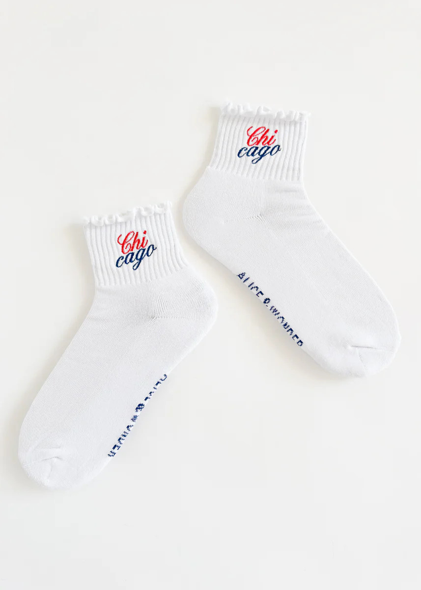 Chicago Stacked Script Ruffle Sock | Alice & Wonder
