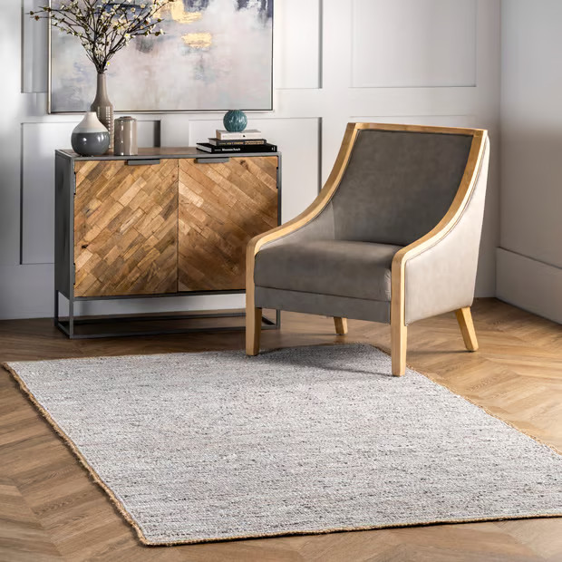 Light Gray Solid Leather Flatweave 8' x 10' Area Rug | Rugs USA