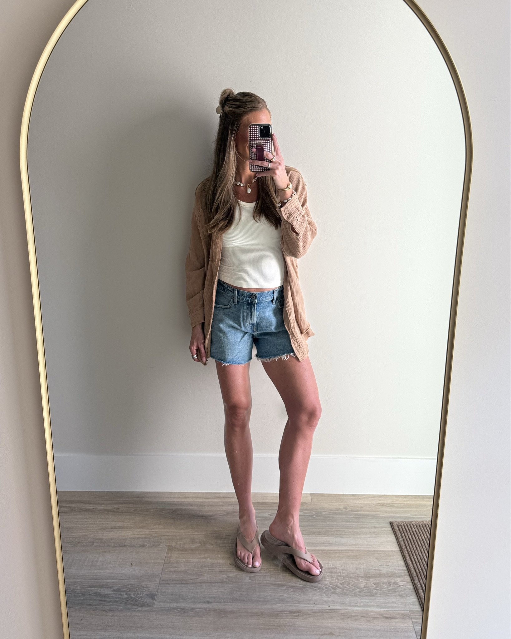 Outfit I wore to get dinner while on vacation! Sized up 3 sizes in shorts for pregnancy. Love that they are a mid rise so room for bump. They normally run tts

Button up is old from aerie but linked similar ones

Size small in tank 

#LTKTravel #LTKmomlife #LTKBump