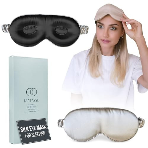 MATASSE 100% Mulberry Silk Sleep Mask 22 Momme Grade 6A -3D Contoured Eye Mask for Sleeping, 14mm Deep Eye Cups, Total Blackout Blindfold for Women Men, Adjustable Strap, Side Sleeper | Amazon (US)