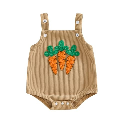 JLKGICF My First Easter Baby Girl Boy Outfit Newborn Embroidery Bunny Romper Jumpsuit Infant Spring Bodysuit Baby Clothes (Apricot Easter Carrot, 3-6 Months) | Amazon (US)