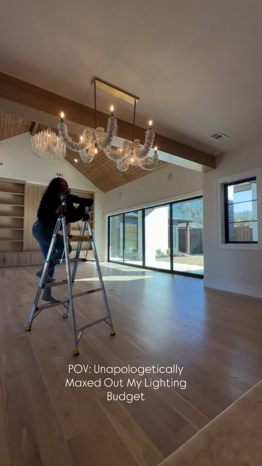 Maxed out the lighting budget… and I’m not sorry 😐✨
.
I absolutely LOATHE builder-grade lighting packages 🤢 — so we decided to redefine what “standard” looks like for our homes. Because we can 😉
.
Impactful lighting will forever sit at the top of my design must-haves. It sets the mood, elevates the architecture, and turns a beautiful space into an unforgettable one 🤏🏾
.
Just one of the MANY details that makes our homes stand out from the rest.
.
Tell me… what do you think of this dining room fixture? 🤍