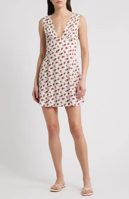Faithfull the Brand Mela Floral Crepe Minidress in White/Hazy Rose Deep Red at Nordstrom, Size Small | Nordstrom