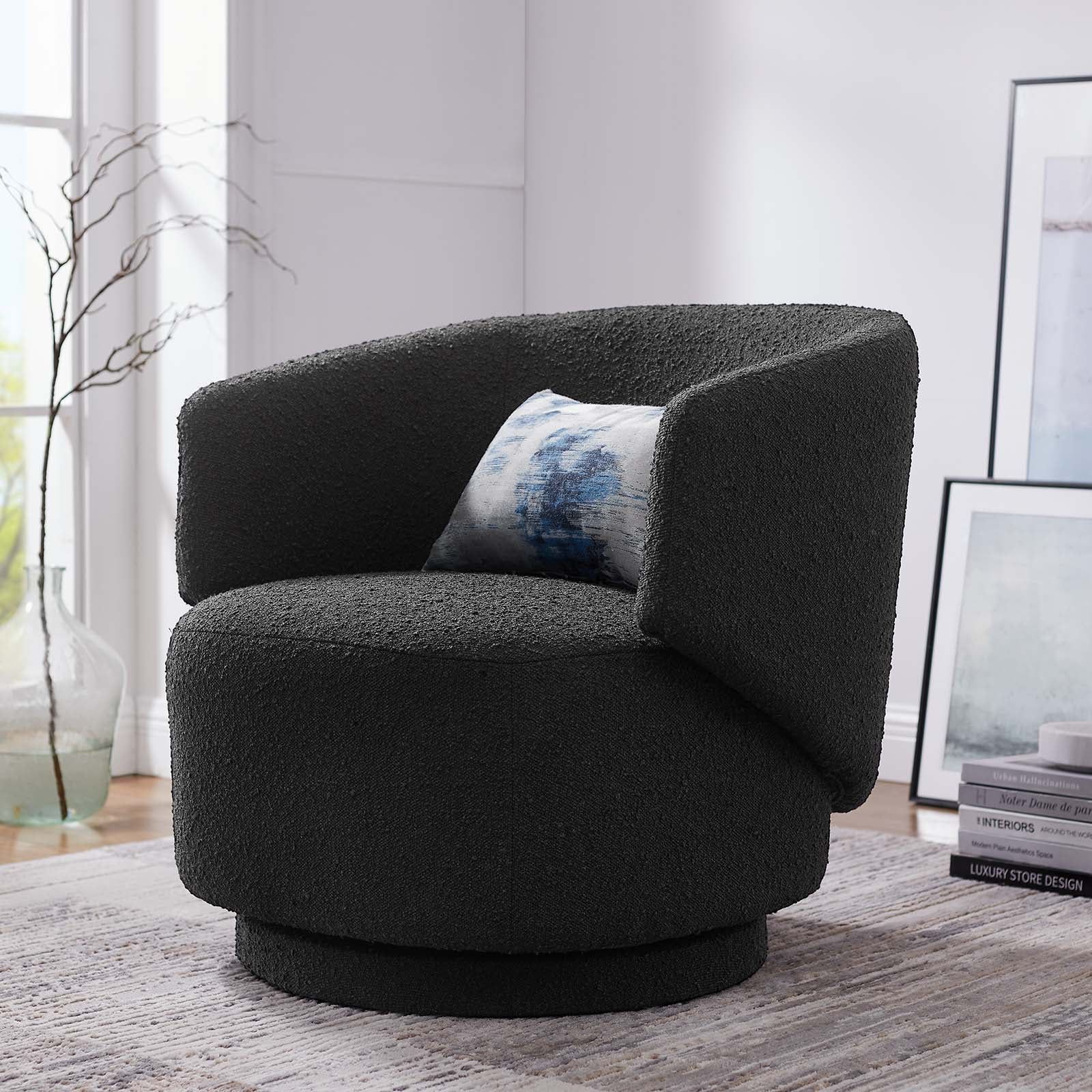Modway Celestia Boucle Fabric Swivel Chair in Black | Walmart (US)