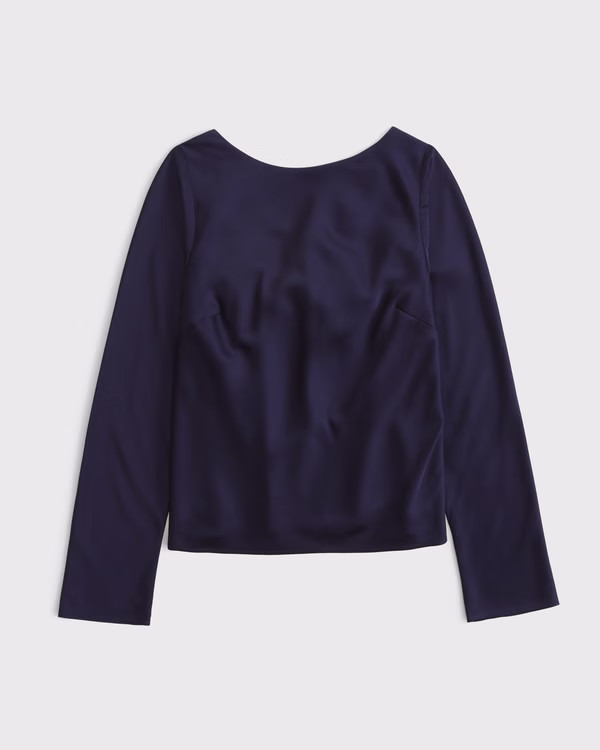 Women's Long-Sleeve Satin Cowl-Back Top | Women's Tops | Abercrombie.com | Abercrombie & Fitch (US)