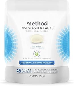 Method Dishwasher Detergent Packs, Dishwashing Rinse Aid to Lift Tough Grease and Stains, 45 Dish... | Amazon (US)