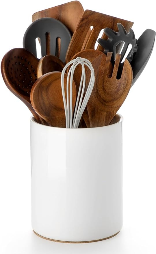Nucookery Utensil Holder, 6.4" Ceramic Kitchen Utensil Holder with Countertop-Protection Cork Bot... | Amazon (US)