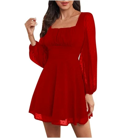 TZNBGO Fall Dresses for Women Women s Formal Dresses Square Neck Dress Festive Dress Trendy Casual S | Walmart (US)