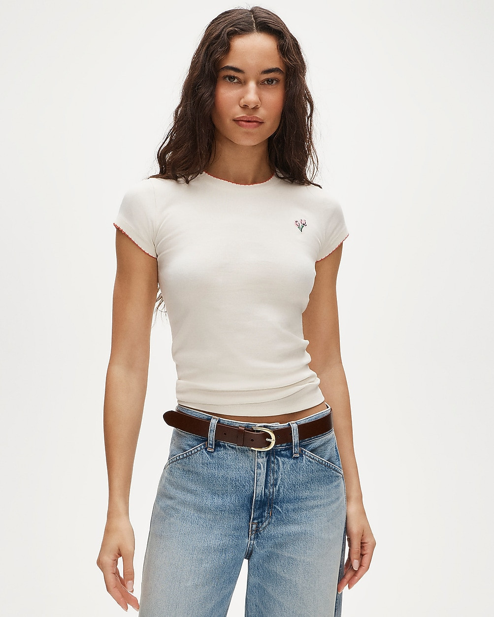 Perfect-fit crewneck T-shirt with flower embroidery | J. Crew US