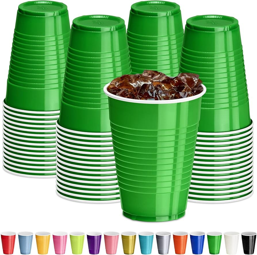 DecorRack Dark Green Plastic Cups, 12 oz Disposable Cups, Reusable Party Supplies (40 Count) | Amazon (US)