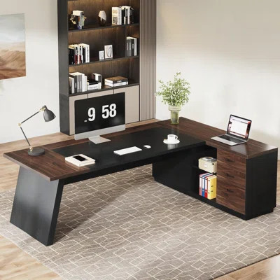 78.7" L-Shaped Executive Desk with File Cabinet and Drawers | Wayfair North America