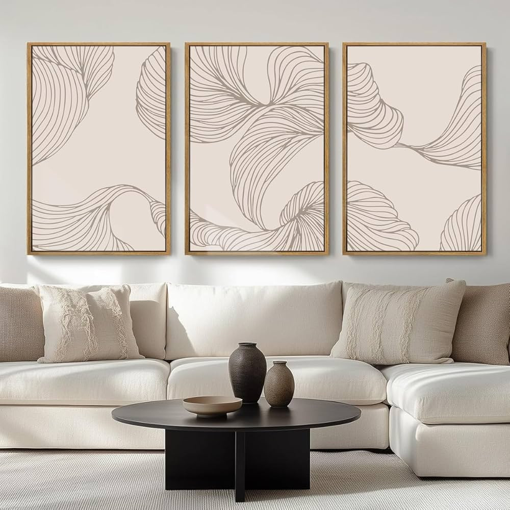 BINCUE Framed Neutral Beige Wall Art Modern Abstract Art Decor Minimalist Artwork for Living Room... | Amazon (US)