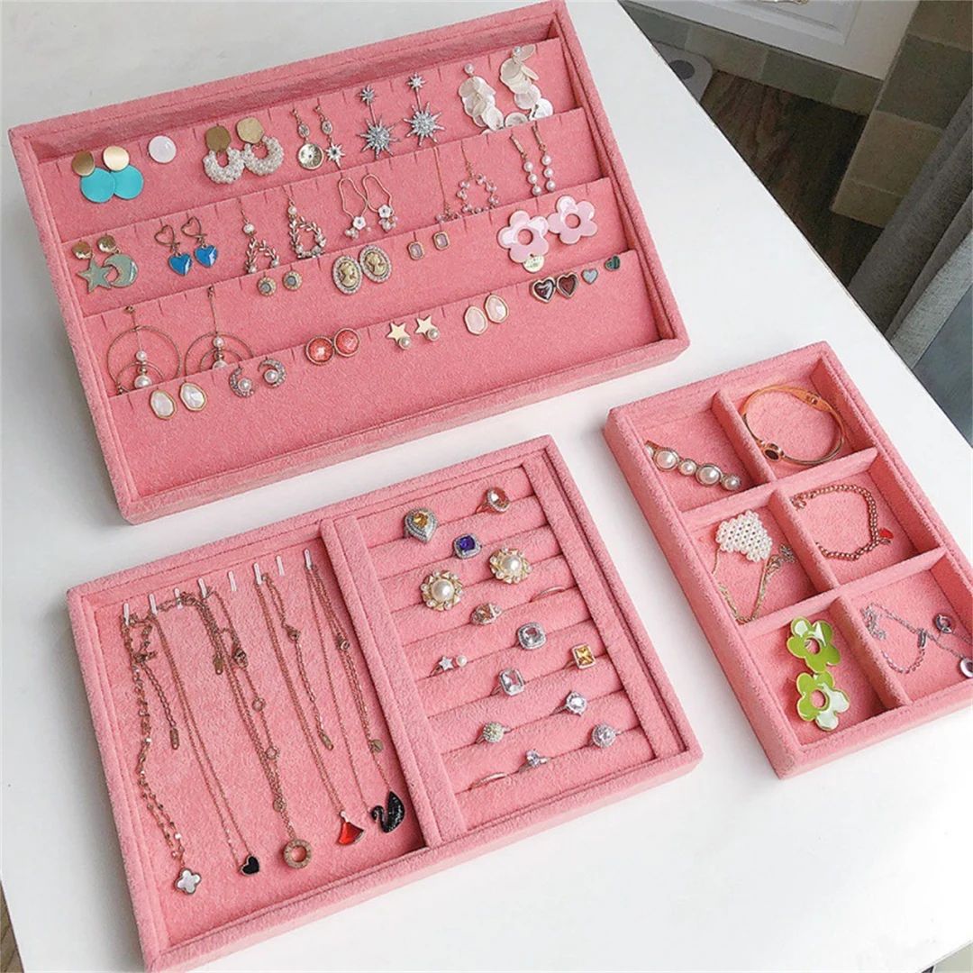 Pink Velvet Jewelry Ring Earring Storage Box Jewelry - Etsy | Etsy (US)