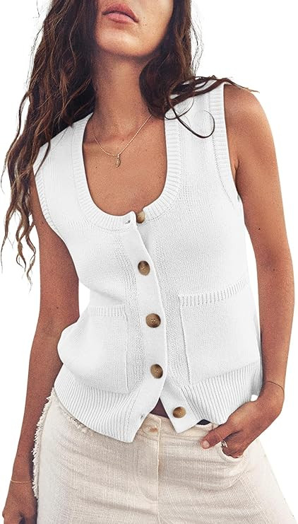 Yousify Womens Sweater Vest Summer Ribbed Tank Tops Sleeveless Button Down Shirts Scoop Neck Top ... | Amazon (US)