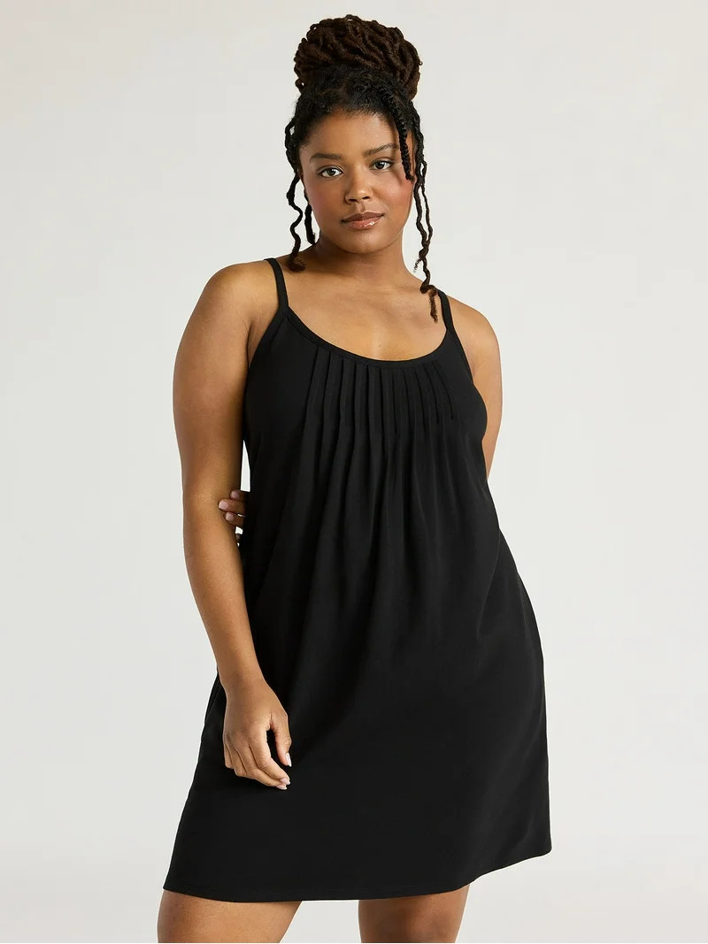 Joyspun Women's Cotton Blend Pleated Sleep Chemise with Pockets, Sizes S to 3X | Walmart (US)