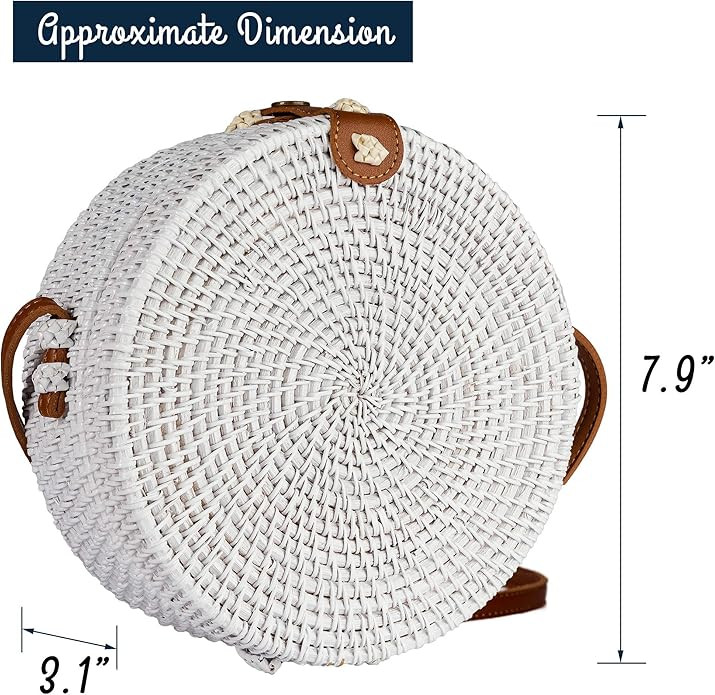 Handwoven Round Rattan Bag Shoulder Leather Straps Natural Chic Hand NATURAL NEO | Amazon (US)