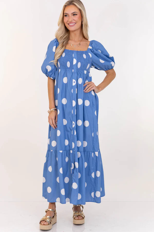 Looks Good Effortlessly Blue Polka Dot Maxi Dress | The Mint Julep Boutique