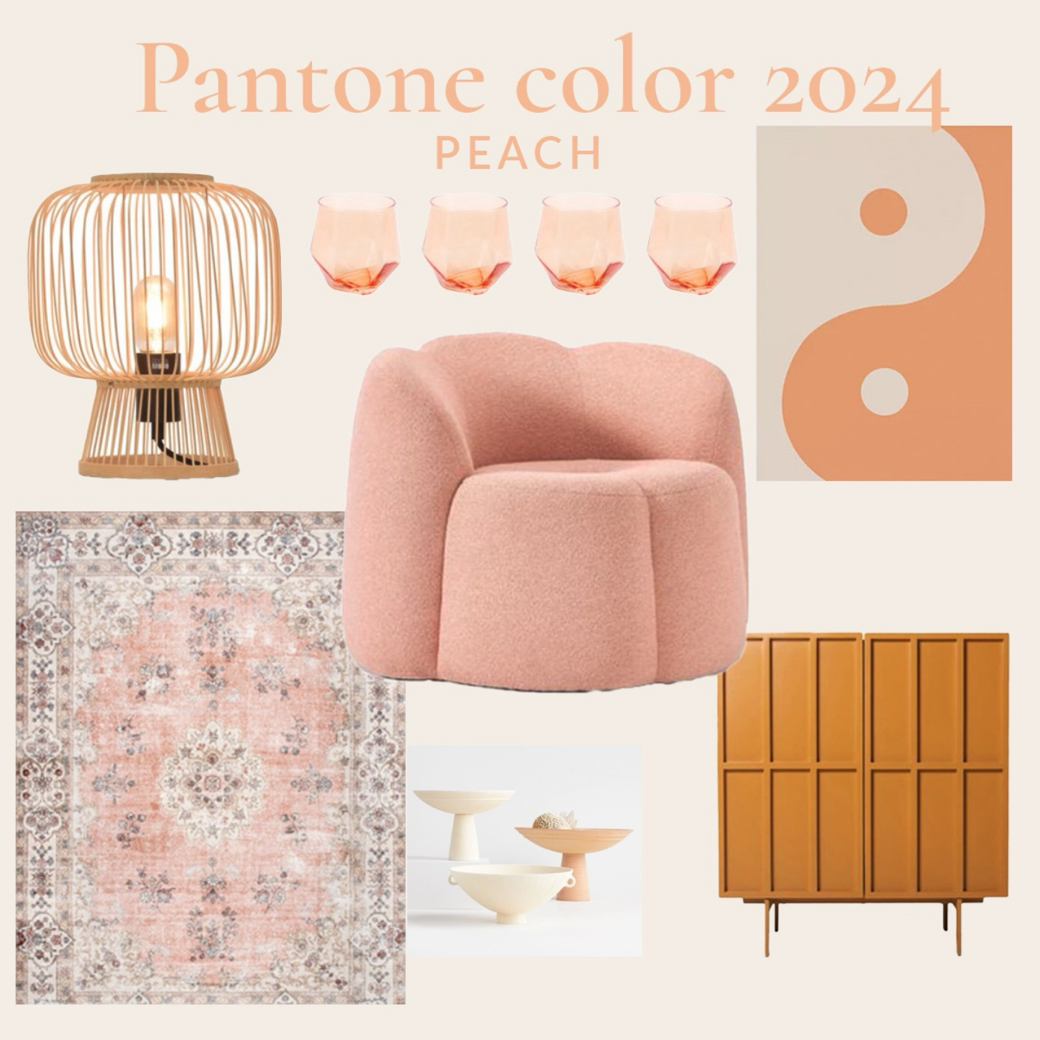 Pantone color of 2024: Peach

Almost a new neutral tone, soft and warm, peach art and cabinet, bit more pink chair, rug to link style and colors, Athena Calderone for Crate & Barrel, lamp H&M

#LTKhome #LTKSeasonal #LTKstyletip