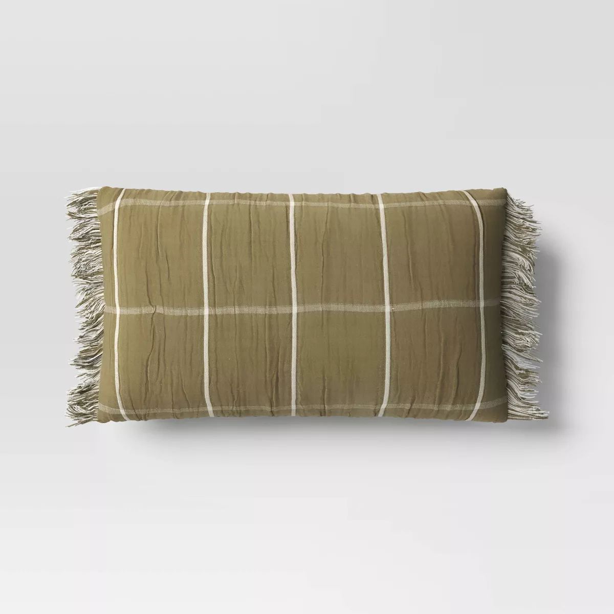 Oversized Cotton Gauze Grid Lumbar Throw Pillow Olive Green - Threshold™ | Target