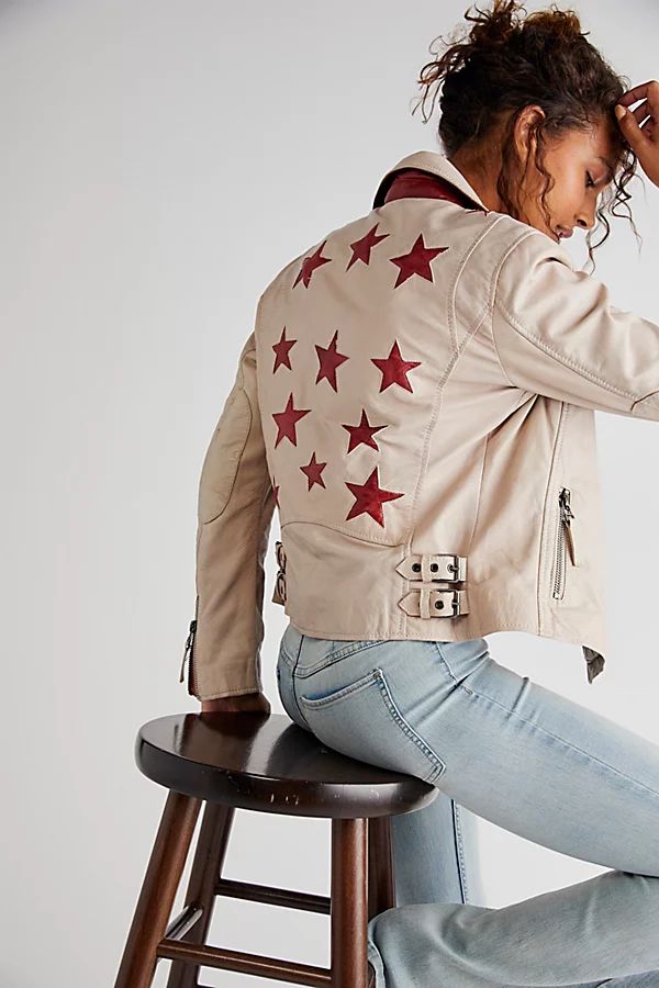 Christy Moto Jacket by Mauritius Leather at Free People, White Red, S | Free People (Global - UK&FR Excluded)