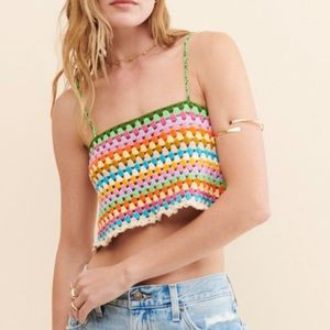 New Society Mano x Free People Colorful June M Green Crochet Handmade Crop Tank | Poshmark