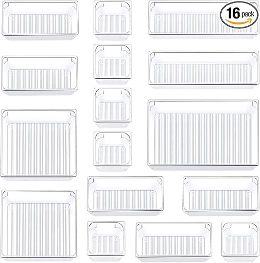 Kootek 16 Pcs Desk Drawer Organizer Set 5-Size Bathroom Drawer Tray Dividers Versatile Storage Bi... | Amazon (US)